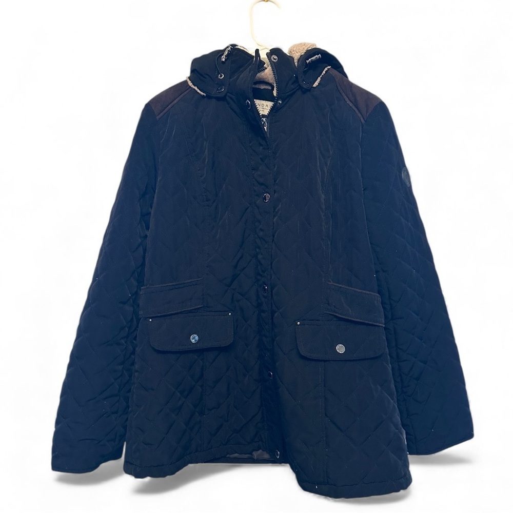 Y2K Era Laundry By Shelli Segal Black Quilted Faux Fur Hood Jacket Size Large